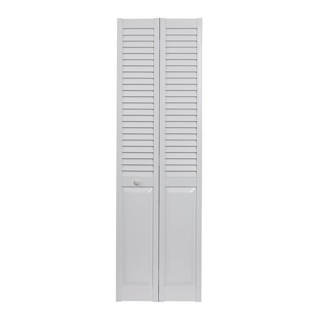 High Quality Pinecroft Seabrooke White PVC Louver-Over-Panel Bifold Door Fits 36