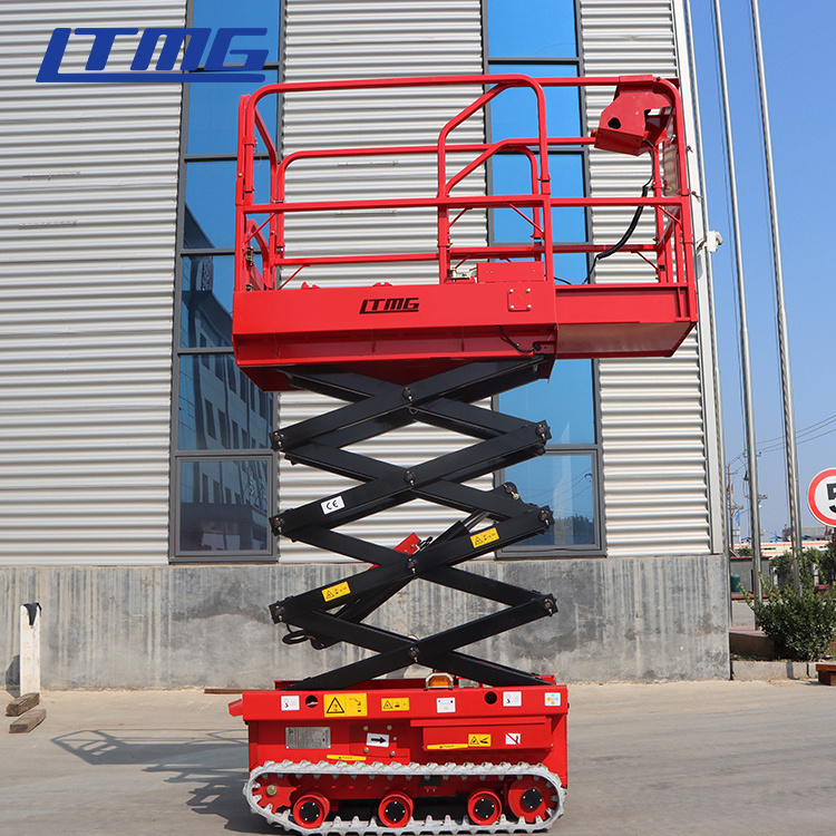 LTMG Rough Terrain Electric Man Lift Tracked Driven Crawler Scissor Lift with Jacks on Roller Tracks