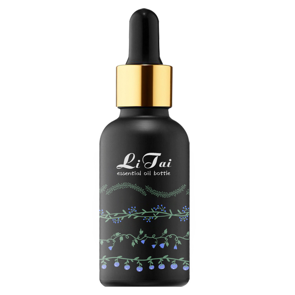 Custom glass dropper serum bottle 50ml 100ml matte black luxury skin care hair beard essential oil bottle with packaging box