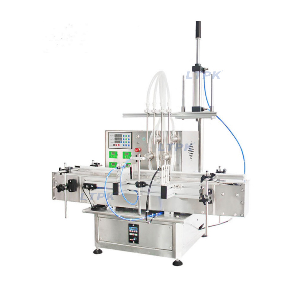 LT-PPF4H Desktop 4 Nozzles Automatic Peristaltic Pump Cosmetic Perfume Essential Oil Filler Liquid Filling Machine With Conveyor