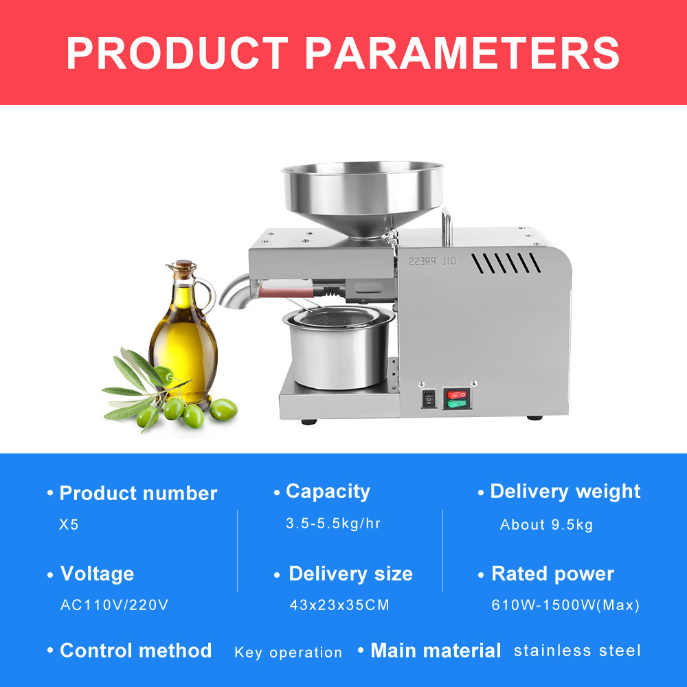 LT-X5 Commercial Domestic Oil Extractor Peanut Oil Press Machine Home Use Sunflower Sesame Seeds Peanut Soybean Oil Extraction