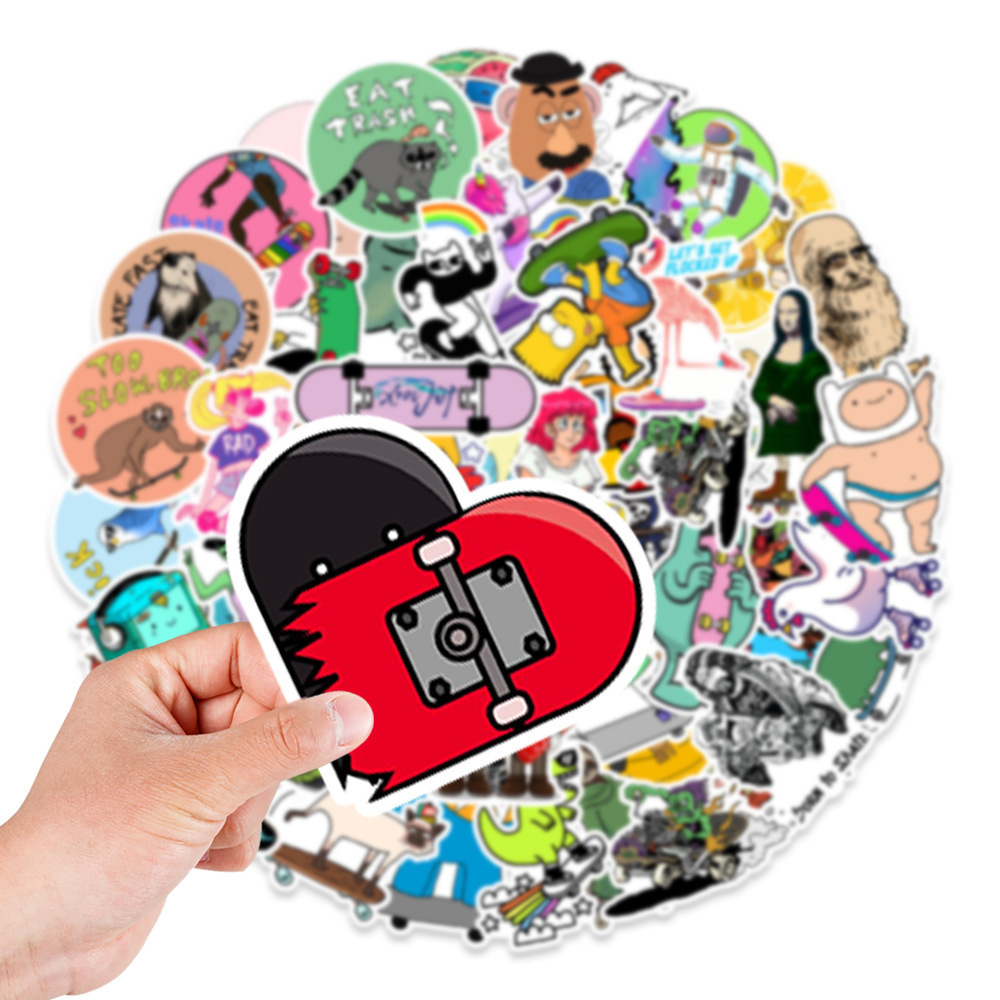 50pcs/pack ready in stock cartoon skateboard die-cut sticker sheets water bottle laptop decoration stickers packaging label