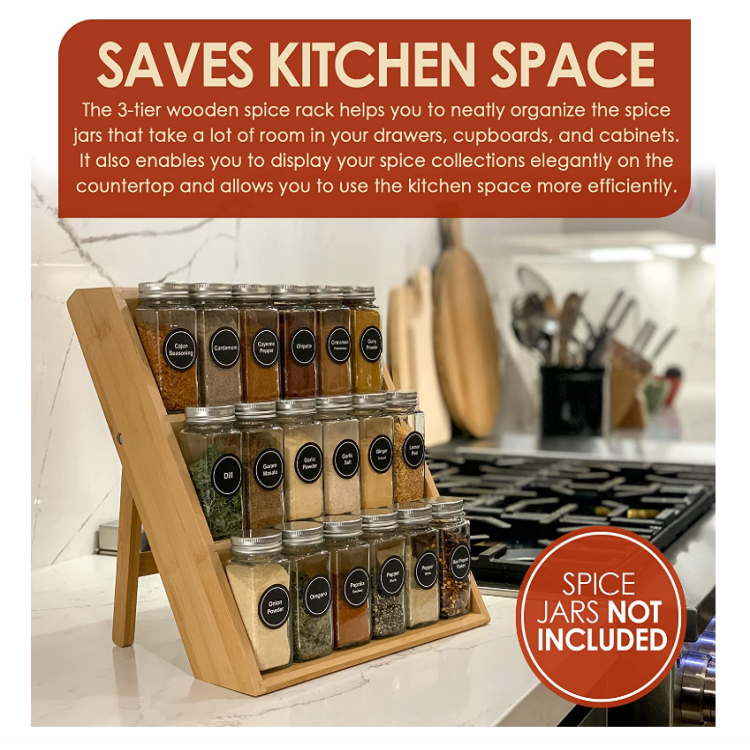 Kitchen Eco Friendly Wooden Shelf 3-tier Seasoning Jar Storage Organizer Bamboo 3 Tier Wooden Spice Rack