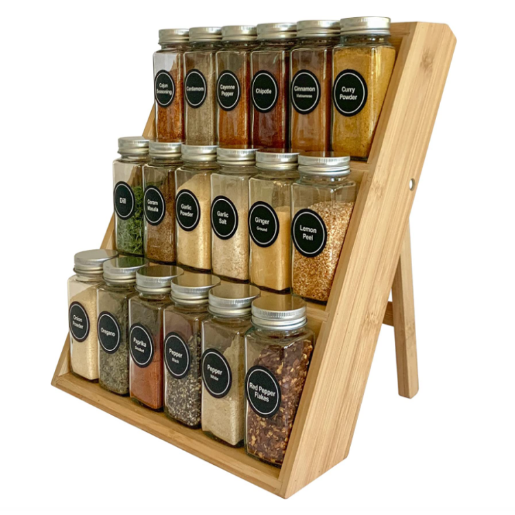 Kitchen Eco Friendly Wooden Shelf 3-tier Seasoning Jar Storage Organizer Bamboo 3 Tier Wooden Spice Rack