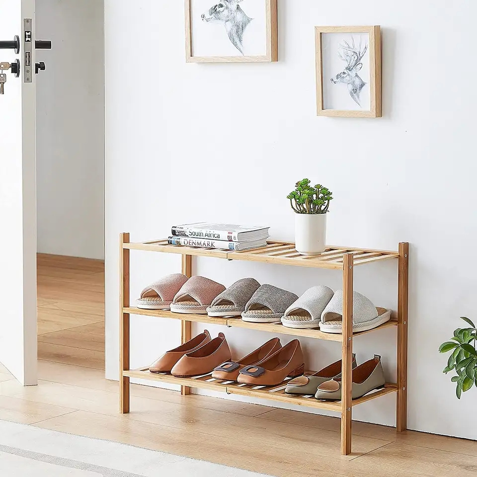 Wholesale 4-Tier Bamboo Wooden Organizer Modern Shoes Stand Display Outdoor Shoe Rack Design Waterproof