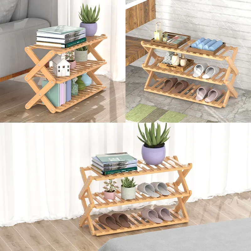 5-Tier Bamboo Wooden Shoe Rack Folding Shoes Entryway Shelf Storage Organizer