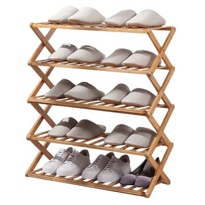 5-Tier Bamboo Wooden Shoe Rack Folding Shoes Entryway Shelf Storage Organizer