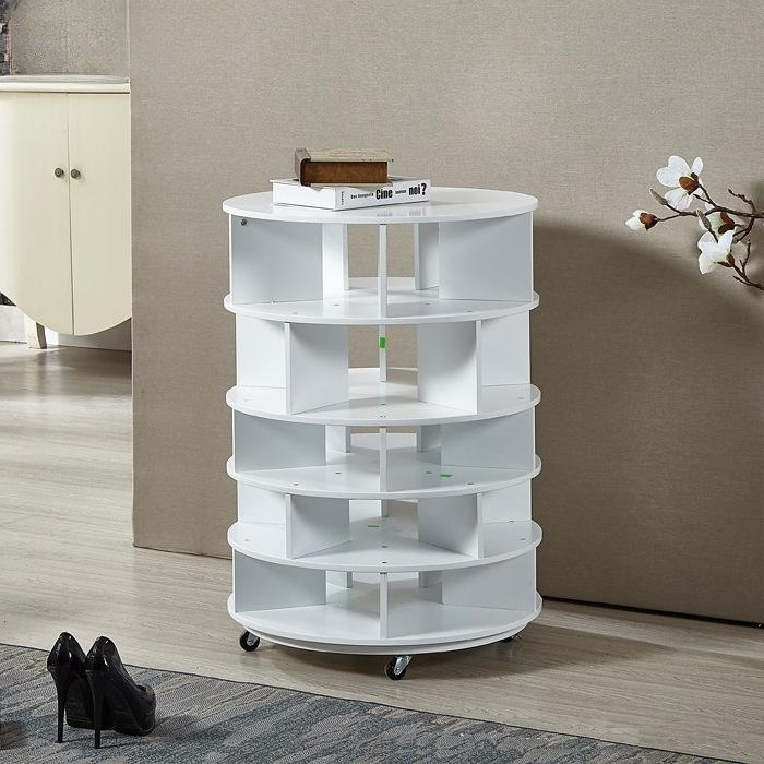 360 Rotating Round Shoe Rack White Wooden Foldable Storage Organizer Shoes Display Racks