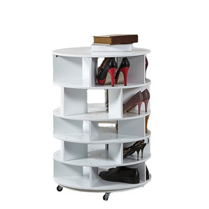 360 Rotating Round Shoe Rack White Wooden Foldable Storage Organizer Shoes Display Racks