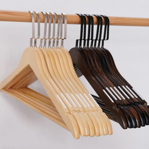 Wholesale Custom Wooden Suit Hangers Traceless Home Clothing Store Clothes Support Retro Non-slip Shelf Solid Wood Coat Hanger