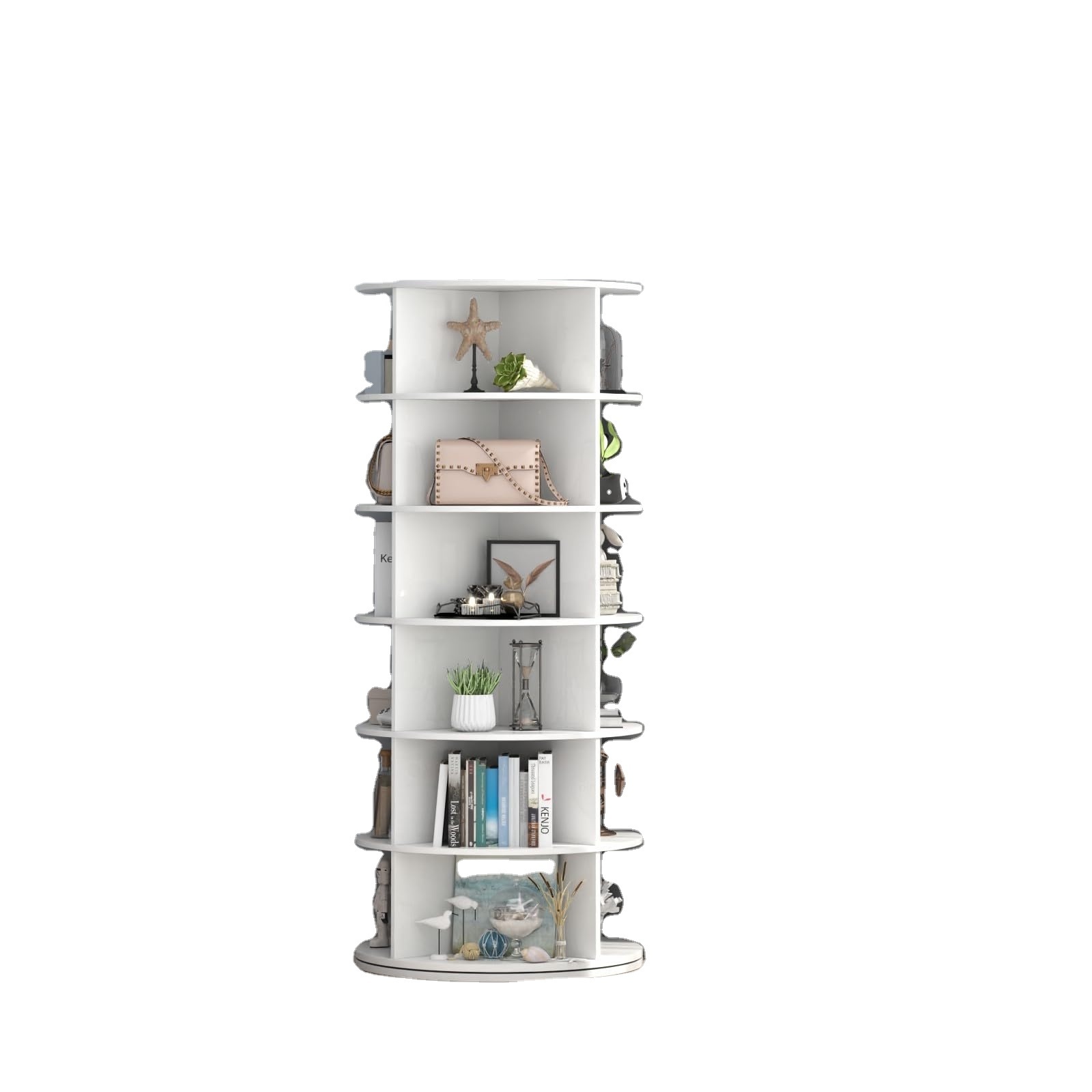 Chainlink 360 Rotating 6-Tiers 7-Tiers Organizer Spinning Wooden Shoe Rack Rotating Shoe Organizer Tower Shoes Storage Shelf