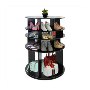 360 Degree Customized Shop Mall And Home Space Saving Factory Price Modern Black Rotating Wooden Cabinet Shoe Rack