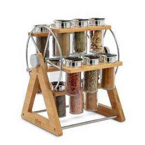 5 Tier 15 Jars Acacia Wood Countertop Stand Holder Shelf Bamboo Wooden Spice Rack Organizer For Kitchen