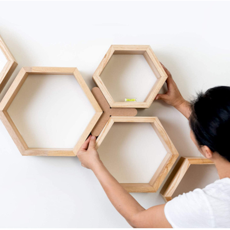 Hexagonal Picture Ledge Home Living Decor Wood Wall Shelf For Bed Wooden Floating Wall Mounted Rack Shelves Home Decor