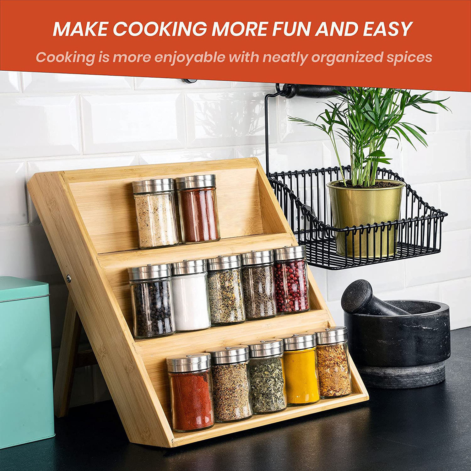 Multifunction Wood Countertop Stand Holder Shelf 3 Tier Bamboo Wooden Spice Rack Organizer For Kitchen