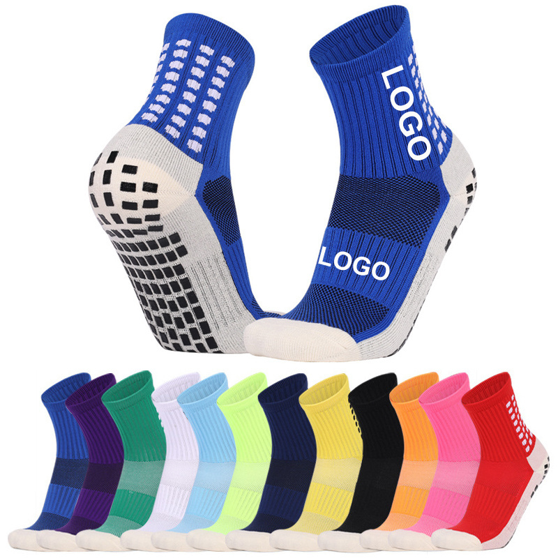 Sports sustainable colorful non anti slip soccer athletic mens custom logo youth football grip socks