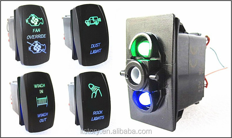 Blank Waterproof Laser Graven 12V 24V 20A On/Off SPST 5 PIN 2 LED Light Rocker Switches for Auto Bus Marine