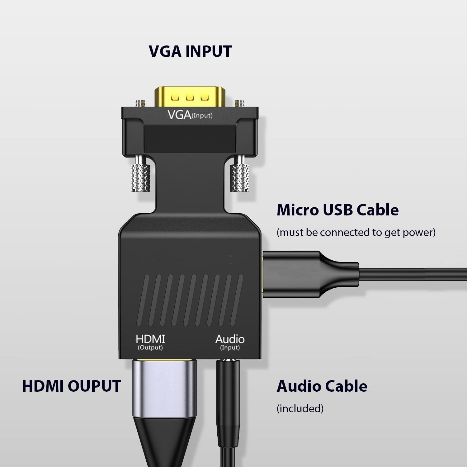 VGA to HDMI Converter OEM VGA Male to HDM I Female Cable with Power Audio Dongle 60Hz Compatible with Notebook TV Stick Laptop