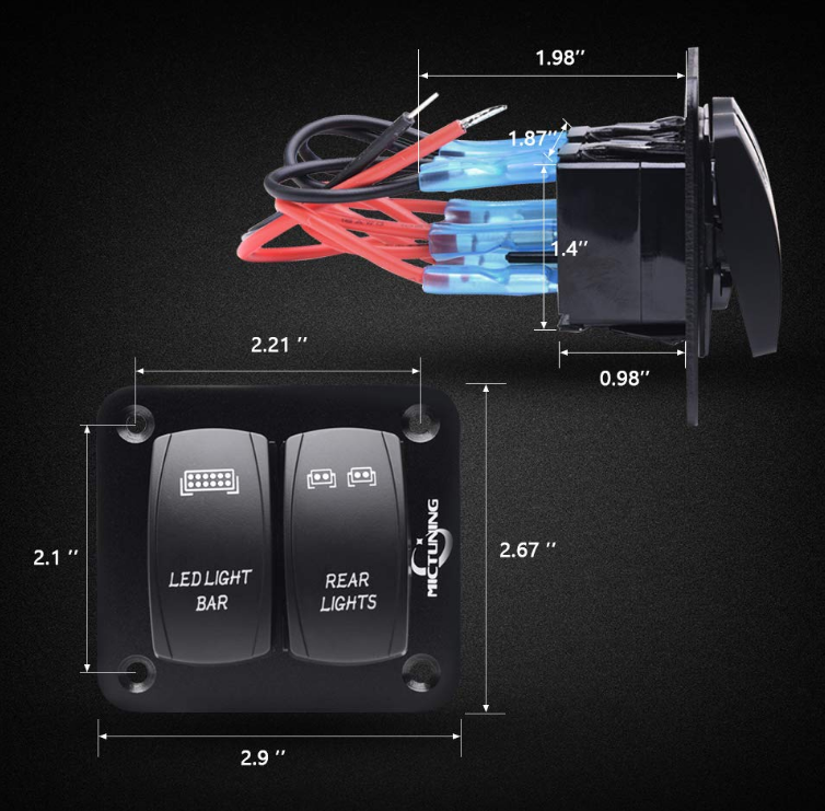 2 Gang Car Boat RV Marine Switch Panel Rocker Switch Panel with Blue LED Light ON/Off Switch Panel with DIY Stickers Set