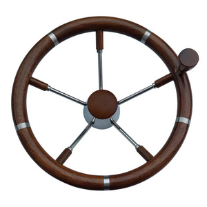 Xiamen Sunshine Marine China Wholesale 11" 5 Spoke Teak Steering Wheel with knob Made of Stainless Steel standard 5/8" tapered