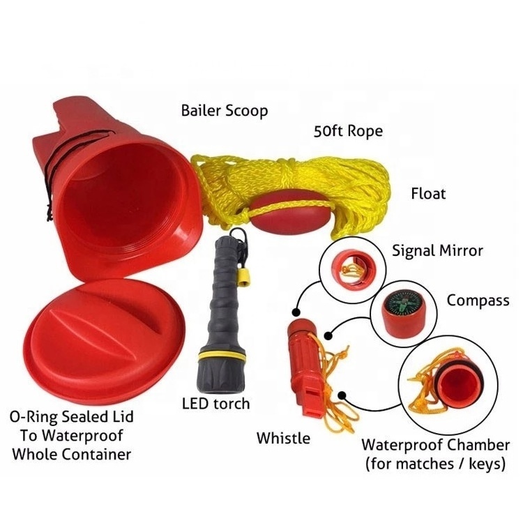 Xiamen  Marine Boat Bailer Safety Kit Dry Storage for Emergency Buoy Whistle  Flashlight Great for Small Boats Pontoons