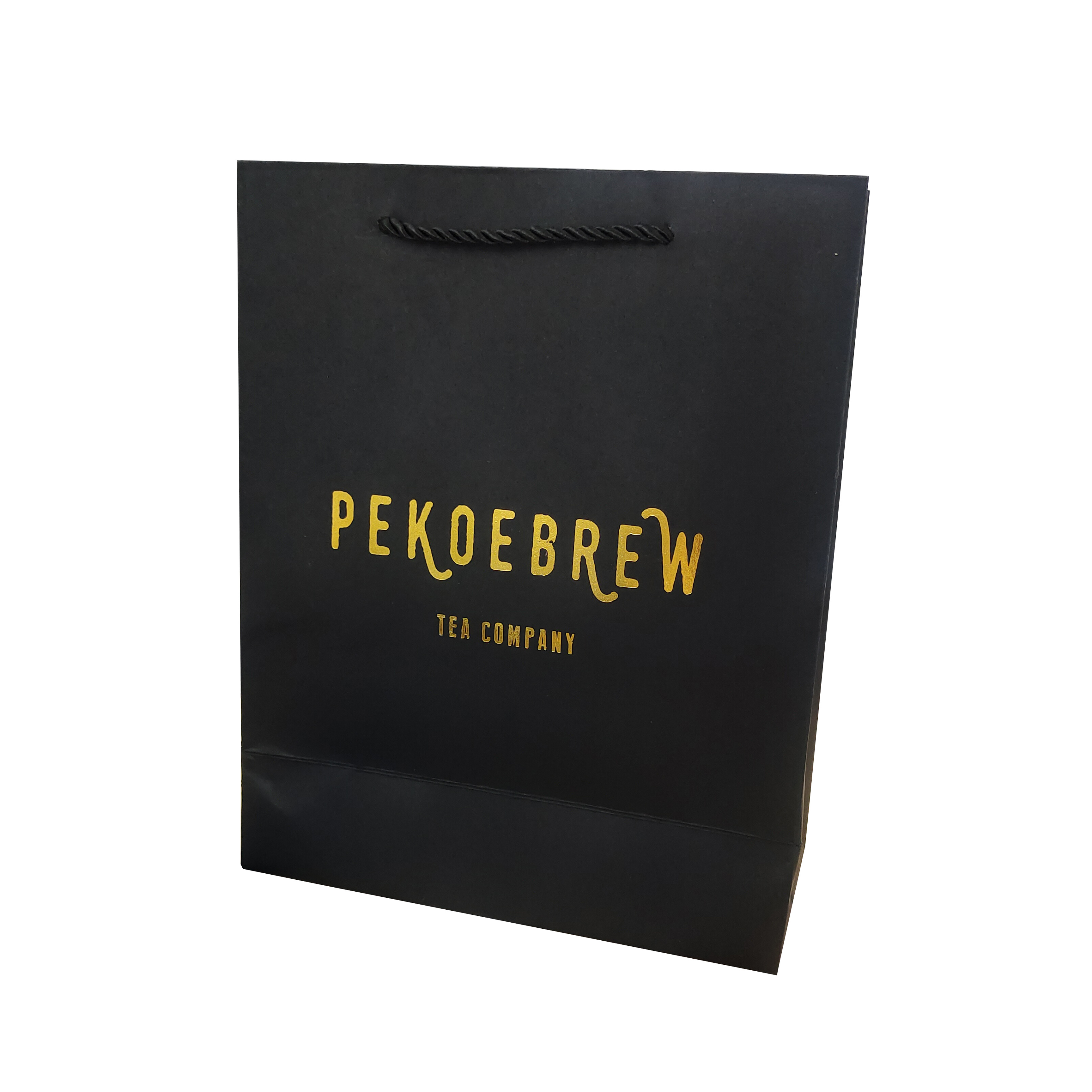 New Gold Logo Hot Foiled Stamping Black Matt Kraft Paper Bag With Cotton Rope Handles