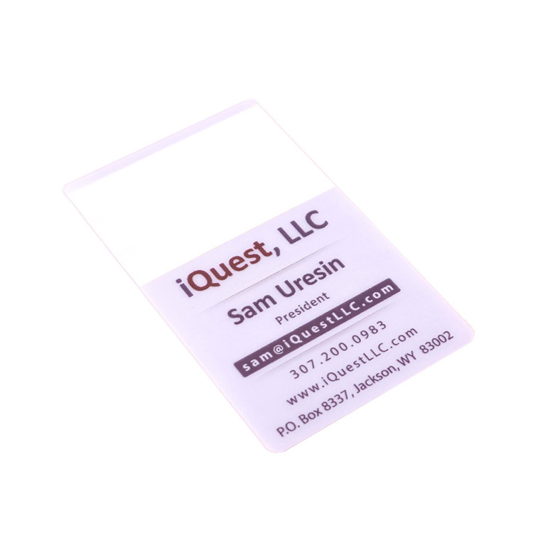 Customized printed transparent plastic pvc clear business card name card with company logo