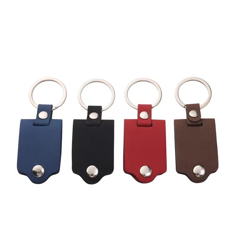 Blank sublimation leather case photo frame keychain, laser multi-functional DIY leather metal keychain photo pendant