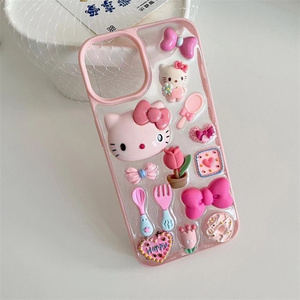 Ins Style Pink Border Cartoon 3d Hello Kitty Phone Case Suitable For Iphone15 Pro Max Mobile Phone Case Tpu Back Cover