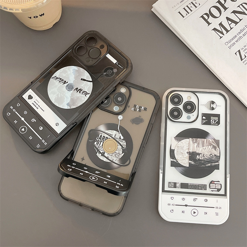 Retro Cool Cd Player Hidden bracket Phone Case For Iphone 14 13 12 11 Pro Xs Max X Xr 7 8 Plus Creative Letter Clear Soft Cover