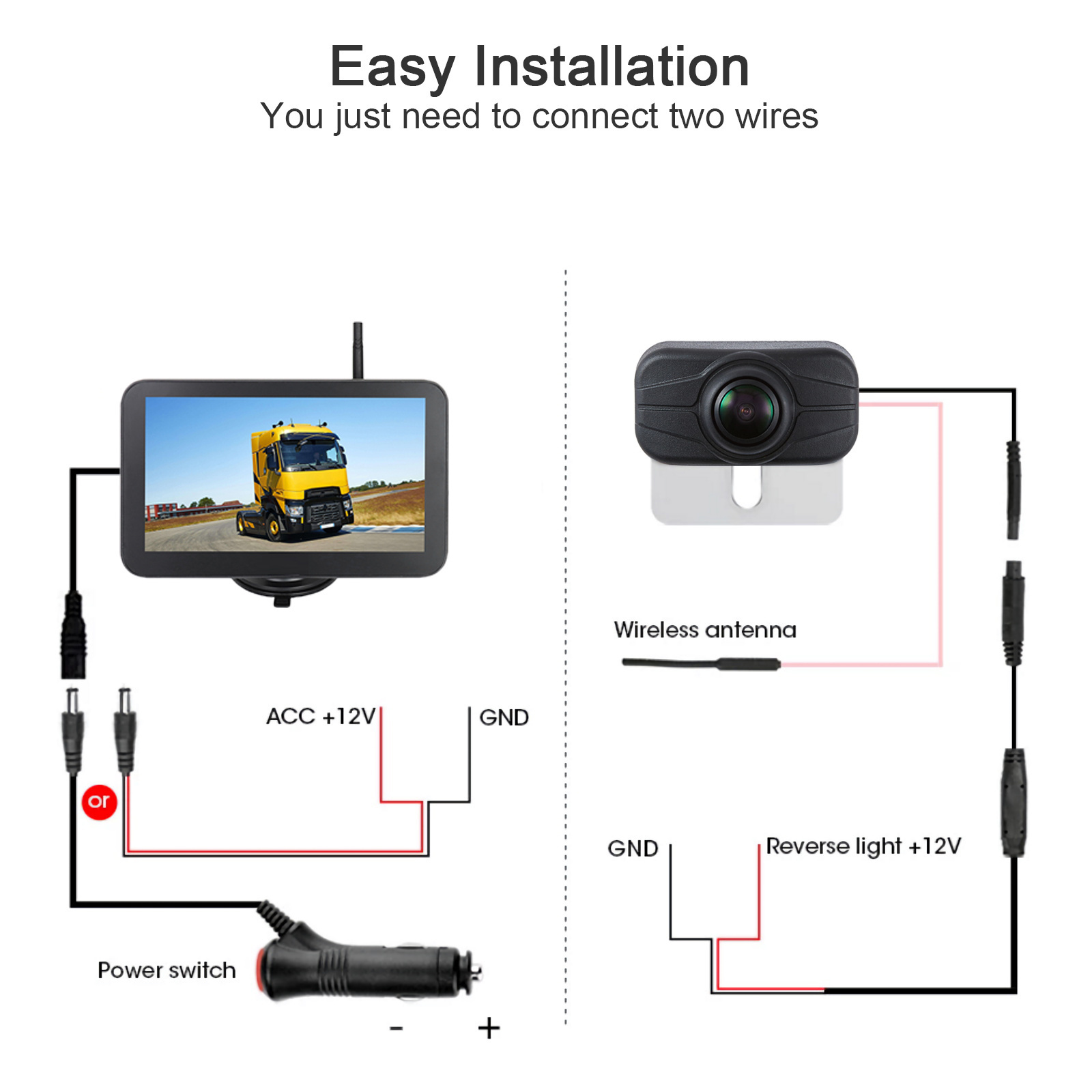 7 Inch Waterproof Wireless Rear View Back up Camera Night Vision System Kit Ce Reverse Camera Screen Waterproof 480 TV Lines.