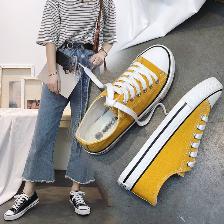 cy20028a Wholesale Low Cut Vulcanized Sneakers Flat Plain Black Blank Bulk White Canvas Shoes Women