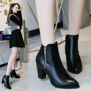 cy10190a 2021 Women Girls High Heel Pu Work Ladies Casual Ankle Leather Boots