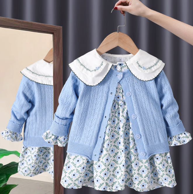 cy10195a Baby Autumn Clothes Girls Foreign Style Vest Princess Dress 2021 Spring And Autumn Two-Piece Skirt Girl Dress Trend