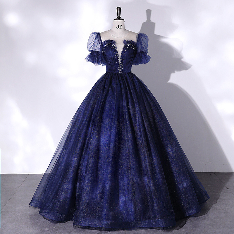 New Arrival Navy Blue Tulle Bridal Ball Gown For Women Princess Wedding Bridal Dress