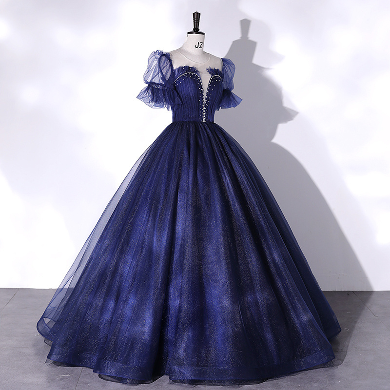 New Arrival Navy Blue Tulle Bridal Ball Gown For Women Princess Wedding Bridal Dress