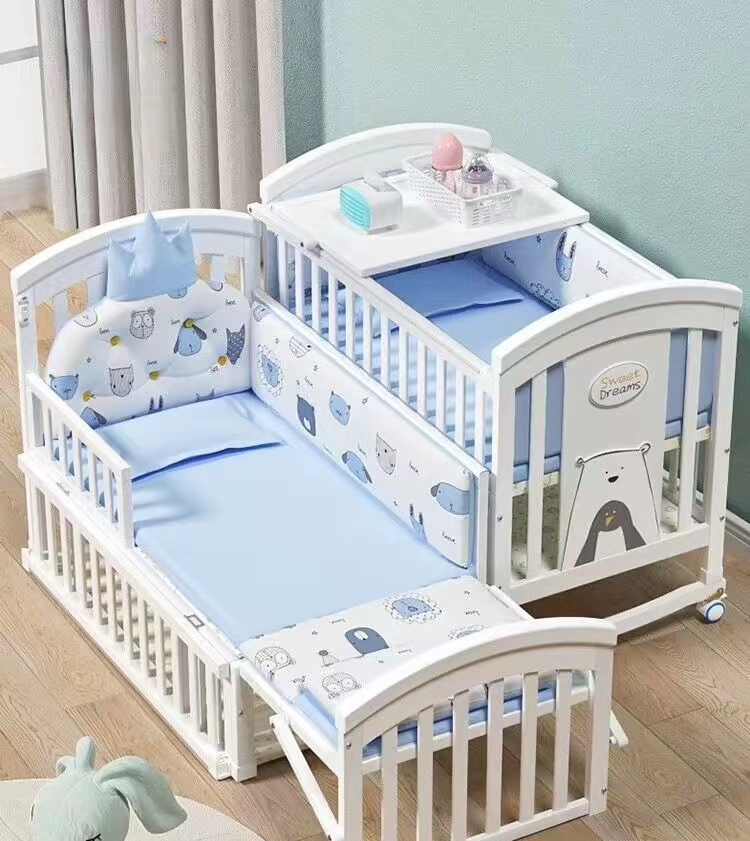 White Color Drop Side Wooden Baby Swing Bed Baby Cradle