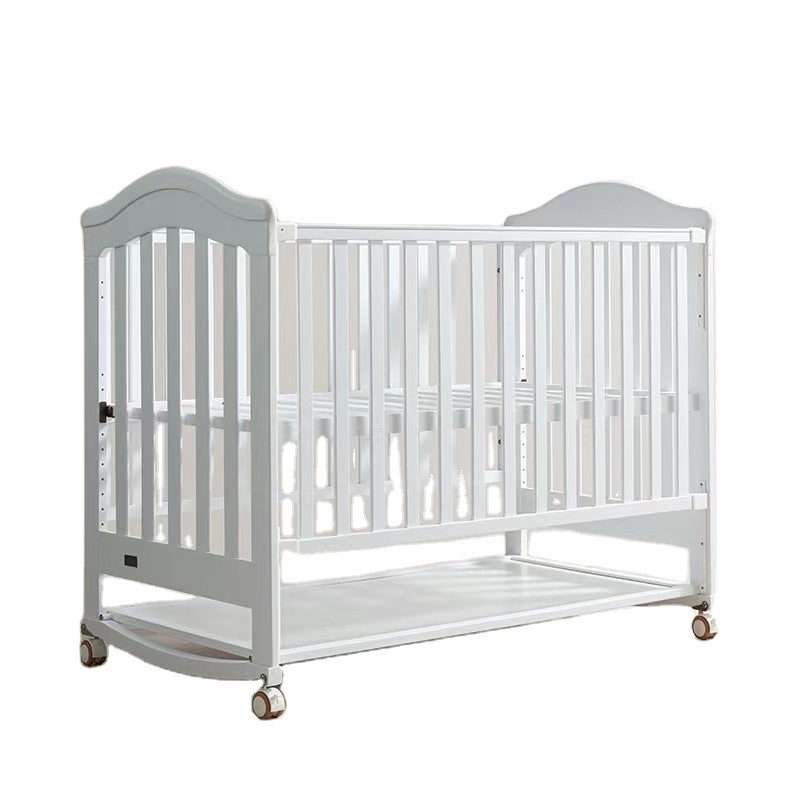 White Color Drop Side Wooden Baby Swing Bed Baby Cradle