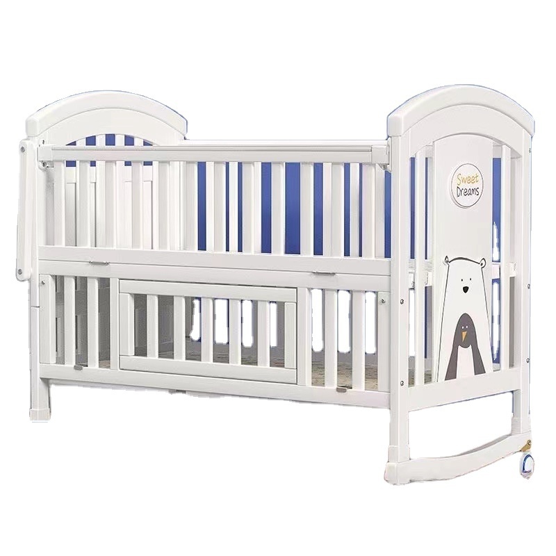 European crib White Color Drop Side Wooden Baby Swing Bed Baby Cradle