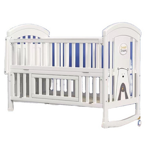 European crib White Color Drop Side Wooden Baby Swing Bed Baby Cradle