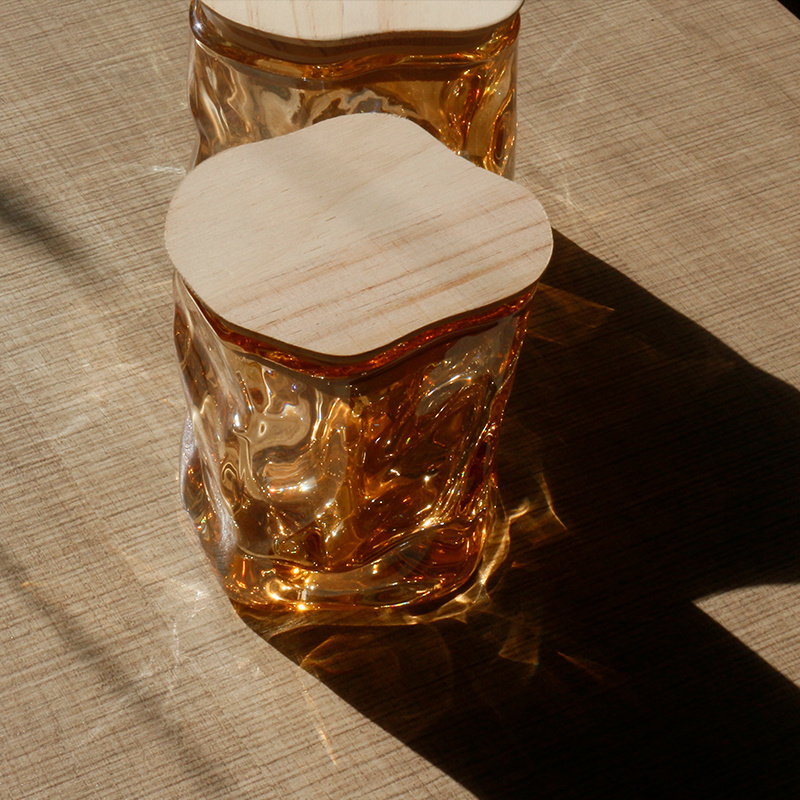 LO75 250ml eco-friendly honey jars glass unique clear Iridescent glass candle holder