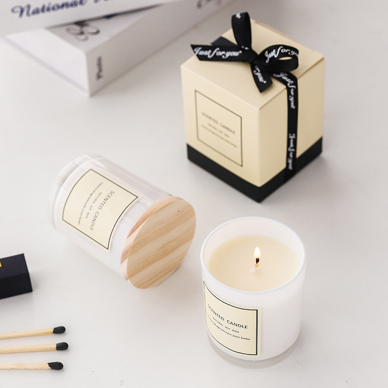 Glossy White Soy Wax Scented Candles with Package Box Wedding Gift Candles