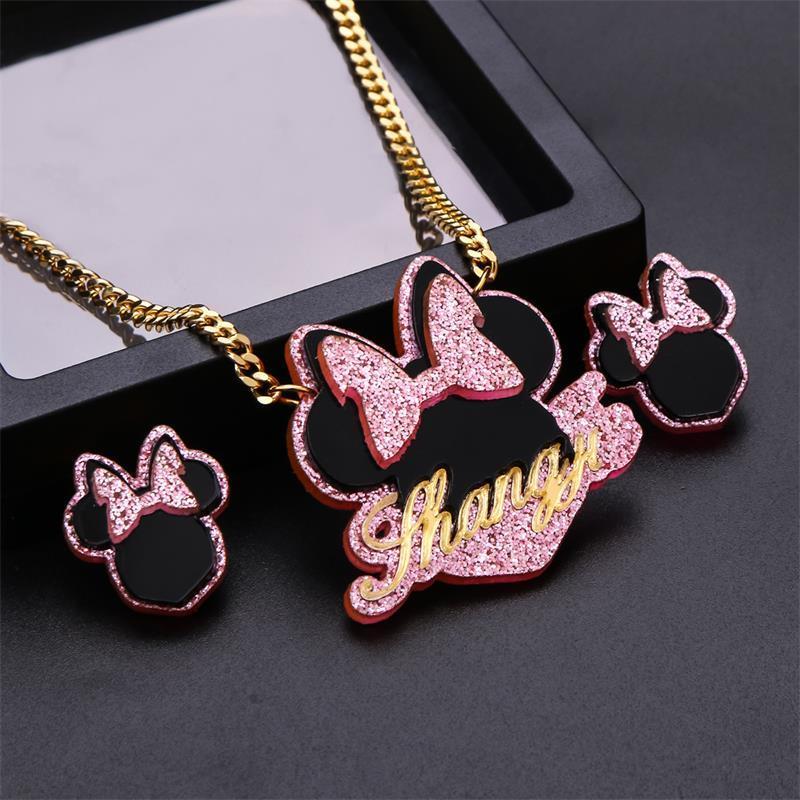 Customized Baby Kids Cartoon Acrylic Name Necklace Stainless Steel Gold Cuban Chain Cute Letters Necklace