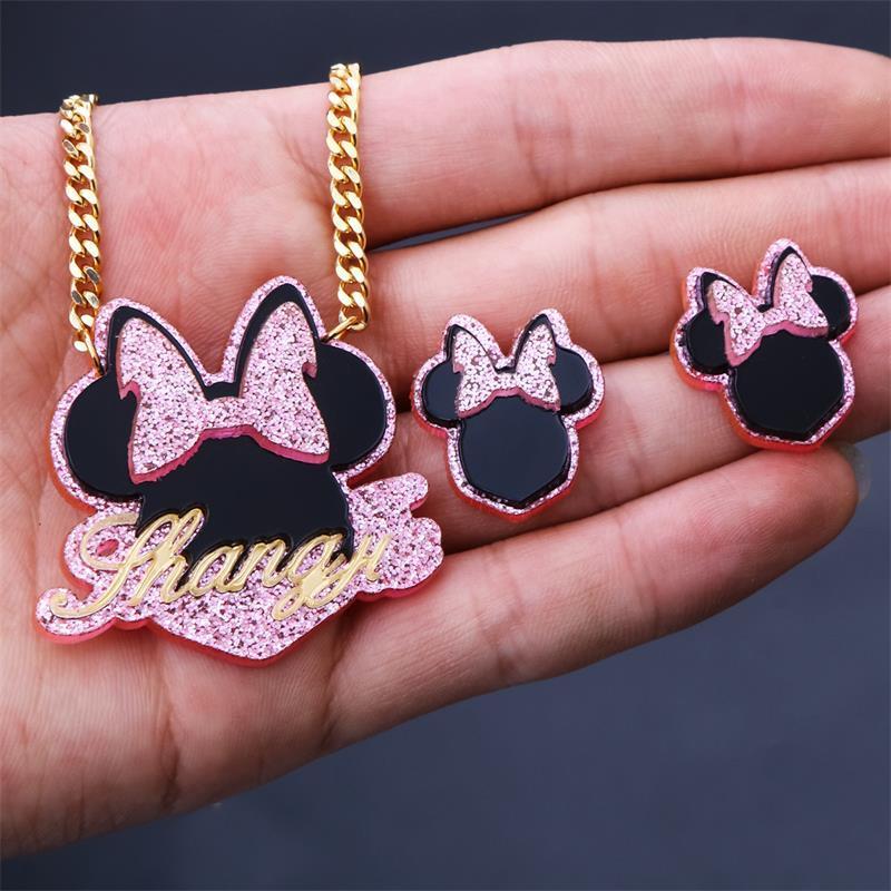 Customized Baby Kids Cartoon Acrylic Name Necklace Stainless Steel Gold Cuban Chain Cute Letters Necklace