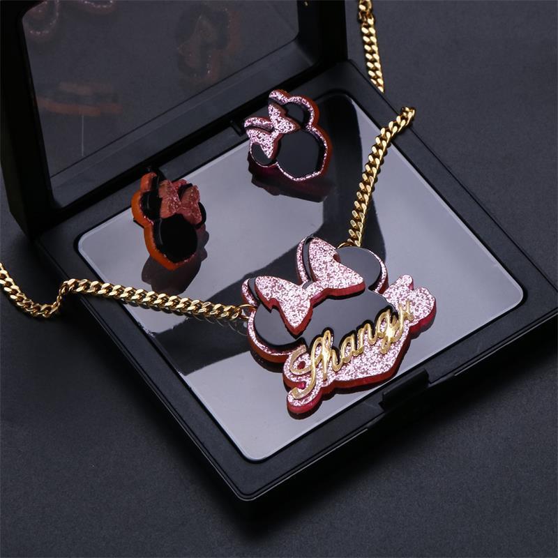 Customized Baby Kids Cartoon Acrylic Name Necklace Stainless Steel Gold Cuban Chain Cute Letters Necklace