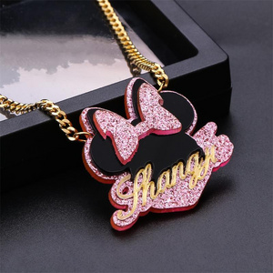 Customized Baby Kids Cartoon Acrylic Name Necklace Stainless Steel Gold Cuban Chain Cute Letters Necklace