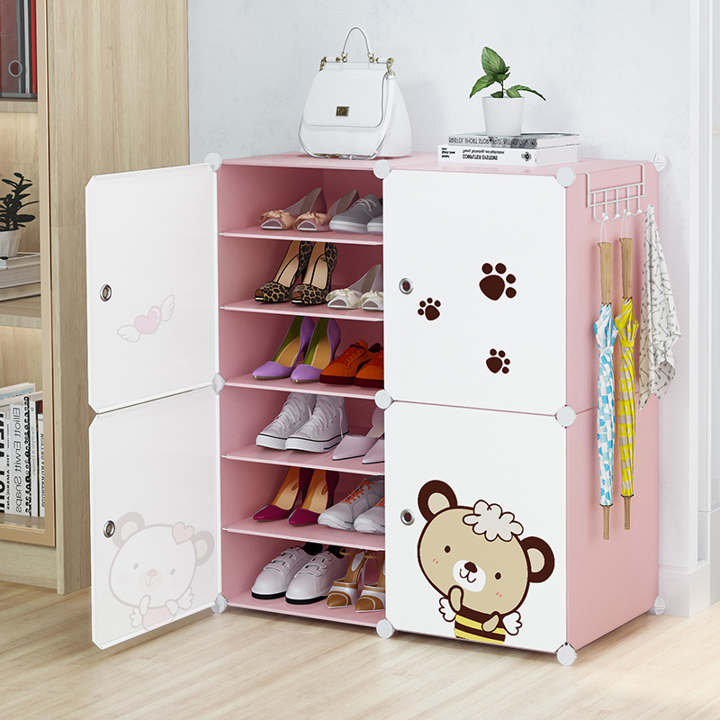 Good-looking Simple Shoe Cabinet Kids Portable 6 Layer Storage Cabinet With Stickers Dust-proof Plastic Shoe Rack