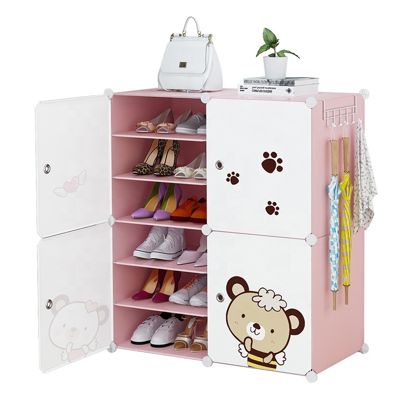 Good-looking Simple Shoe Cabinet Kids Portable 6 Layer Storage Cabinet With Stickers Dust-proof Plastic Shoe Rack