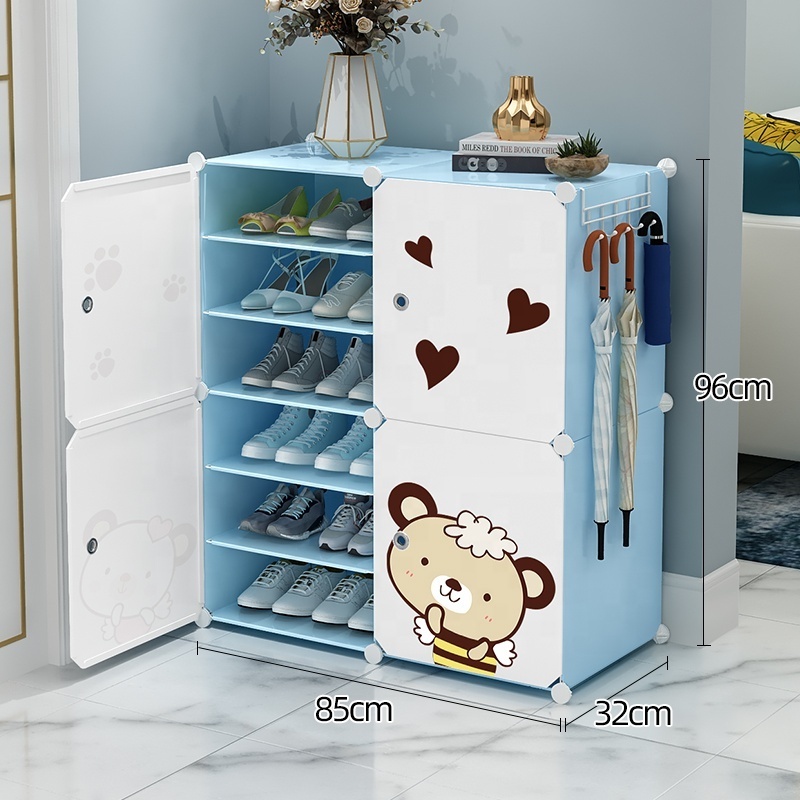 Good-looking Simple Shoe Cabinet Kids Portable 6 Layer Storage Cabinet With Stickers Dust-proof Plastic Shoe Rack