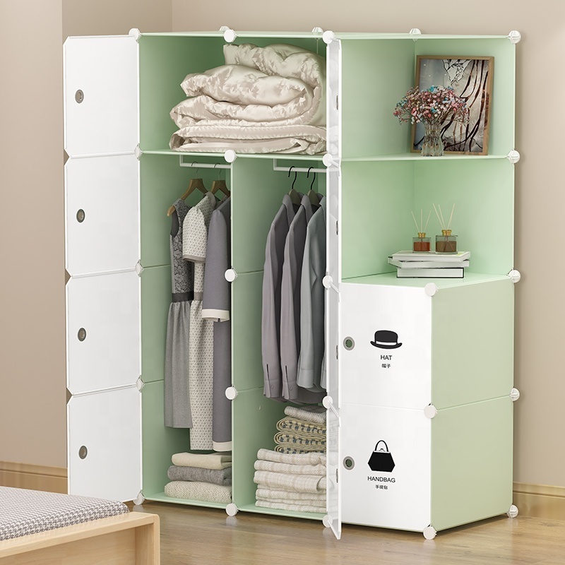 Green-White Storage Bedroom Furniture Wardrobe Closet Indoor For Home Modern Style Plastic Portable Wardrobes